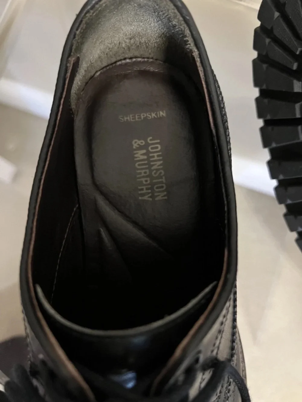 Johnston & Murphy J7M Wigtip Oxford Sheepskin Signature Series Black Men Size 10